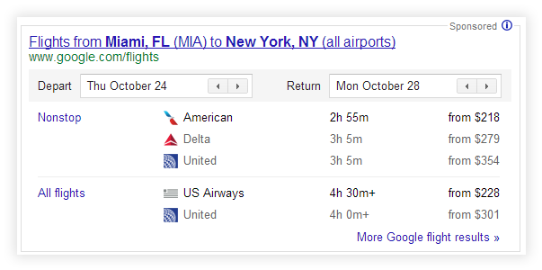 Google Flight Search Example