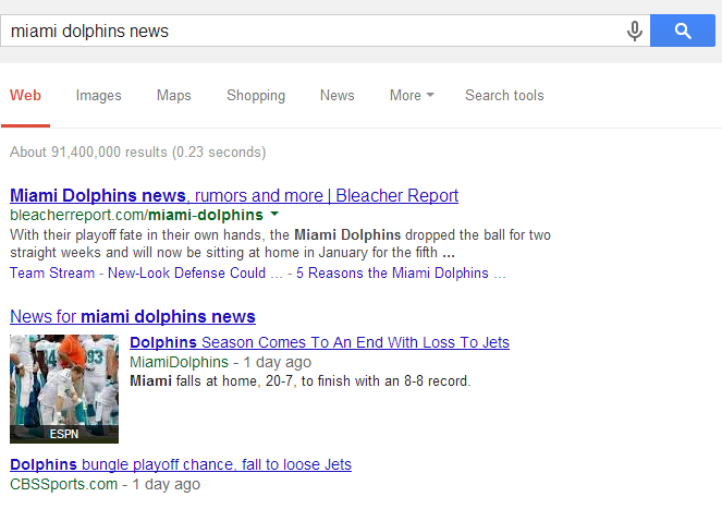 Miami Dolphins news SERP